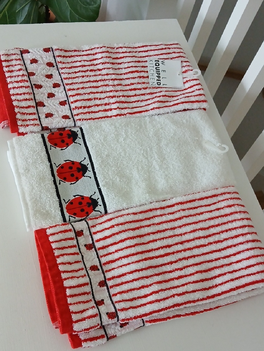 Ladybug Terry Cloth Kitchen Towels 100% Cotton Portugal Set of 3